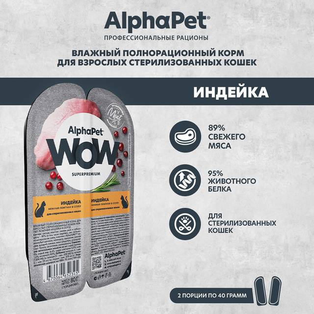 AlphaPet Wow Влажный корм (блистер) для стерилизованных кошек, индейка ...