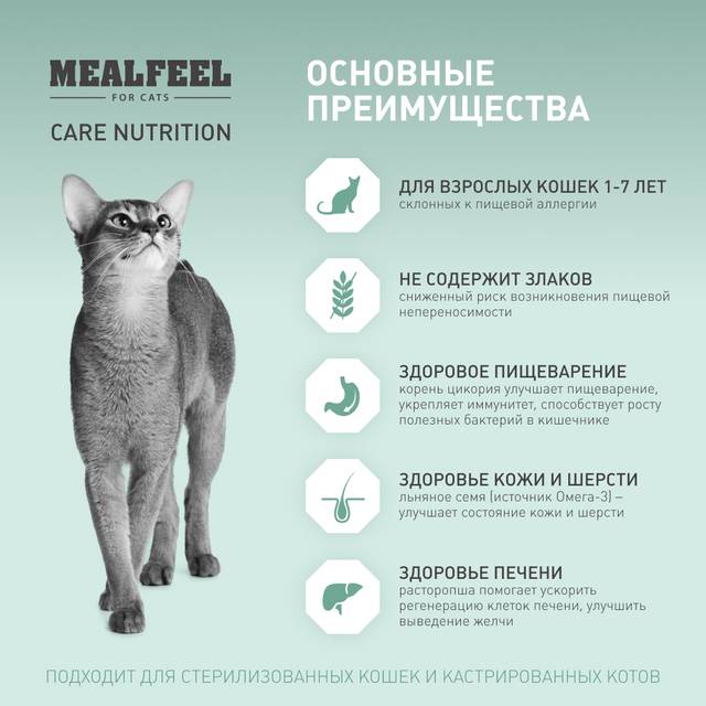 Mealfeel Care Nutrition Сухой корм беззерновой для кошек, с уткой, 1,5 ...