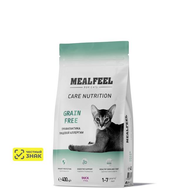 Mealfeel Care Nutrition Сухой корм беззерновой для кошек, с уткой, 1,5 ...